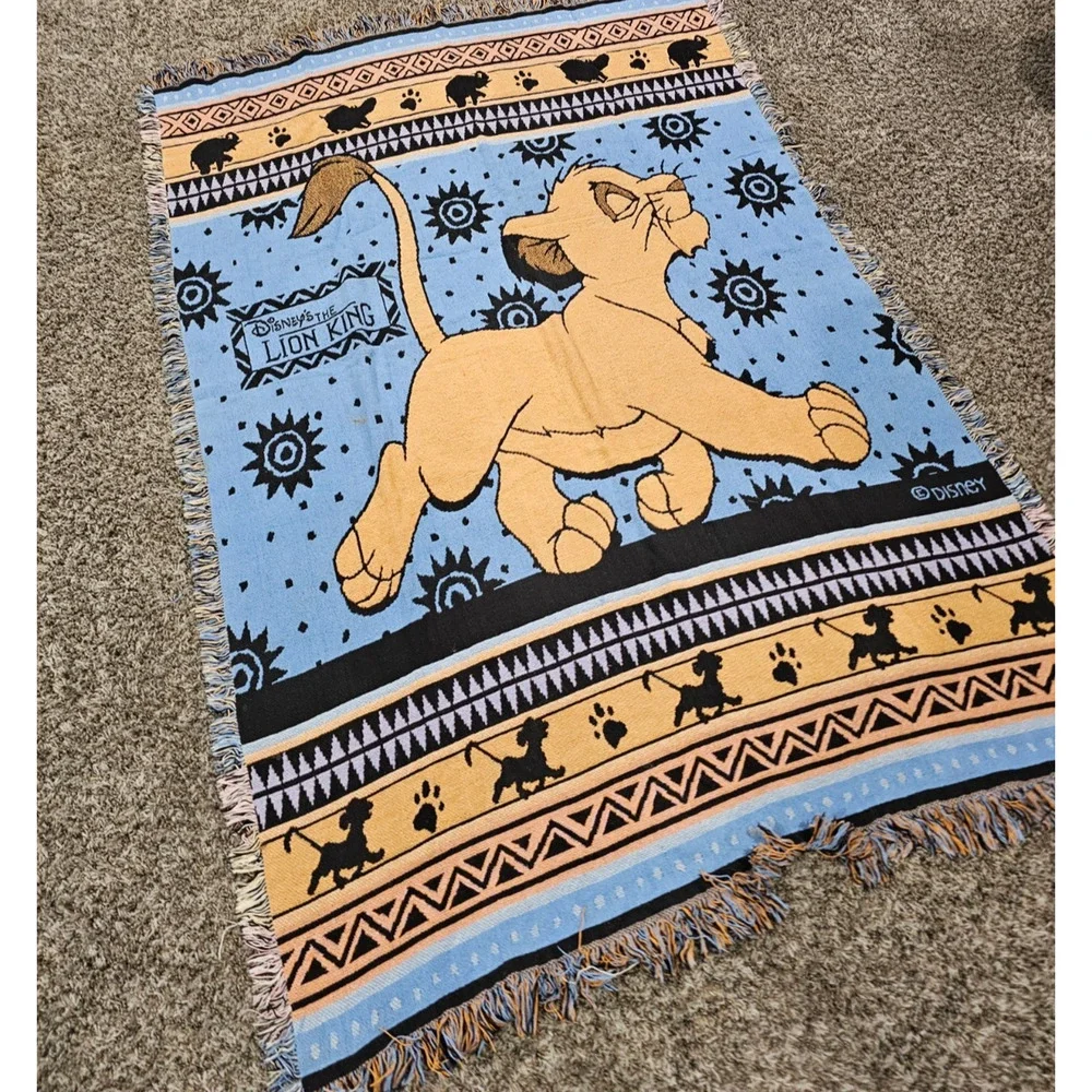 Vintage 1990’s Disney The Lion King Simba Blanket Throw Tapestry Knit Kidcore
